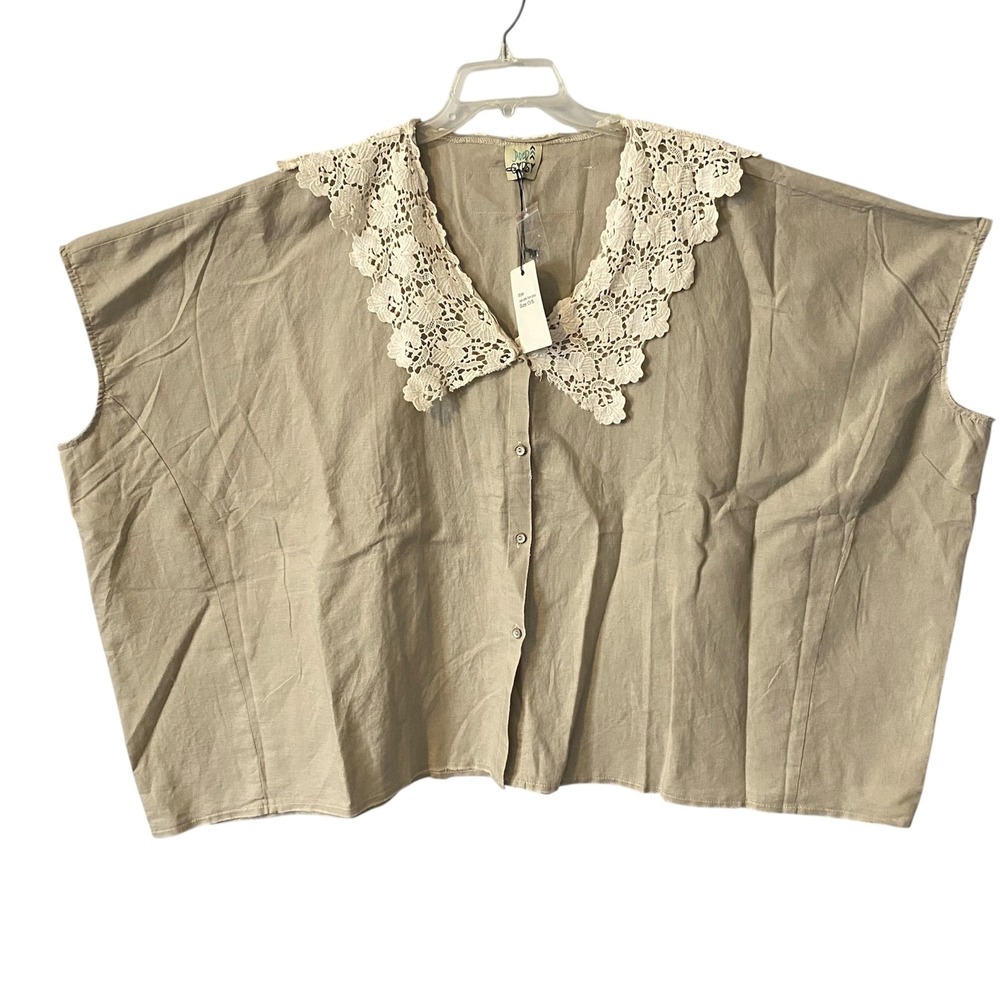 NWT Jaded Gypsy Lace Collar Linen Top Bohemian Oversized Shirt‎ OS Poncho style